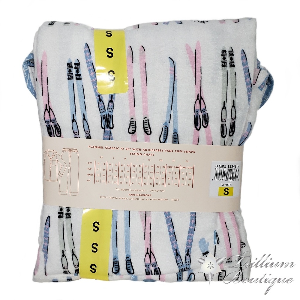 Munki Munki Flannel Womens Classic Pajama Set Skis - Picture 3 of 4